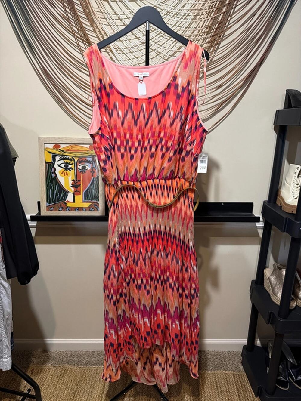 Sandra Darren 20 WNWT plated dress with belt multicolor